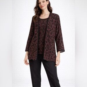 Susan Graver Style Women’s Small Brown Black Damask Jacket Set L Quiet Luxury